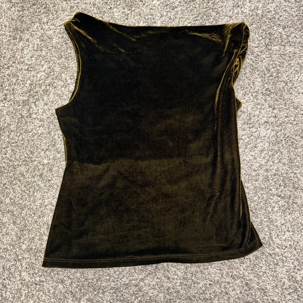 Velvet Cowl Neck Top Small Olive Green Draped Sleeveless Y2K Party Holiday